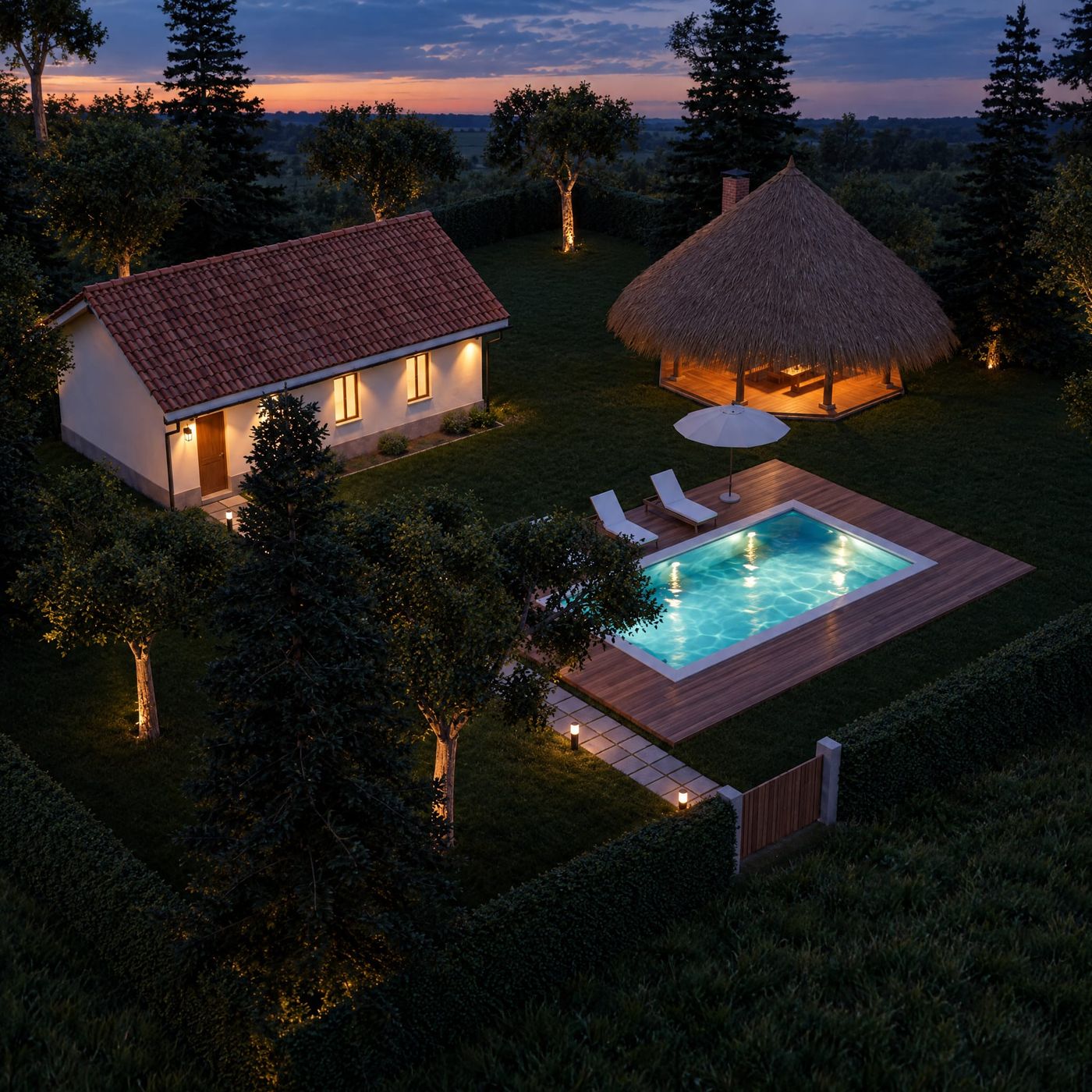 Country Retreat, Aerial, night