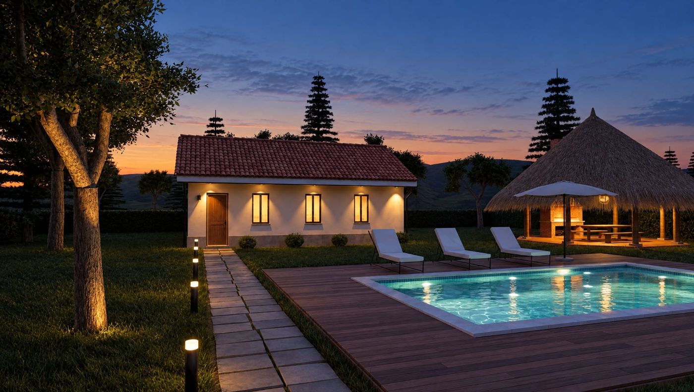Country Retreat, House, night