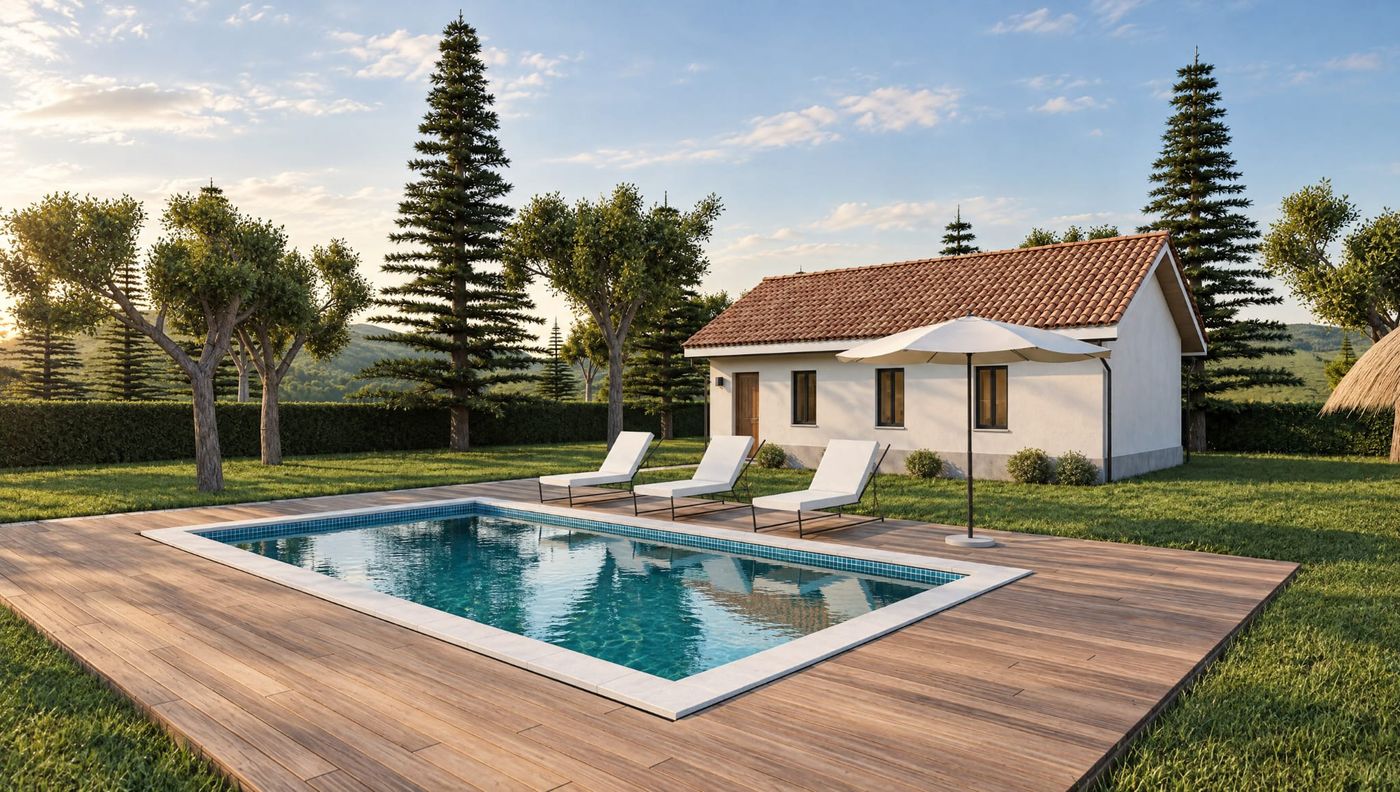 Country Retreat, Pool deck, day