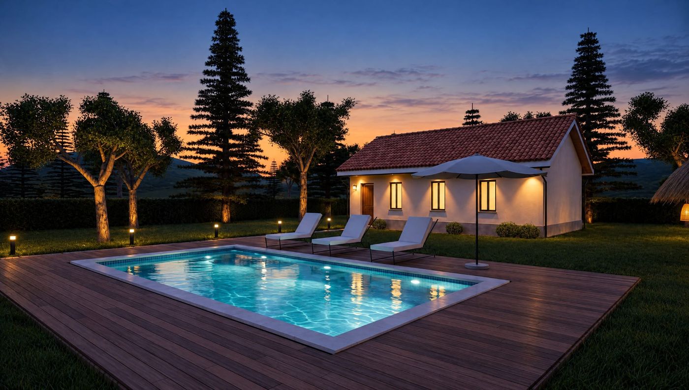 Country Retreat, Pool deck, night